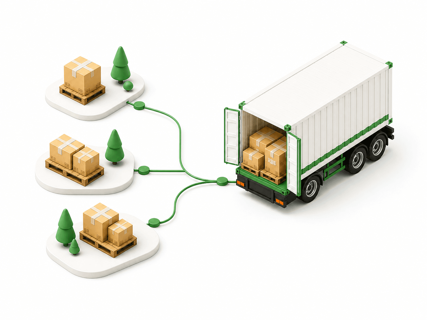 Several small pallet shipments consolidated into one cream freight trailer